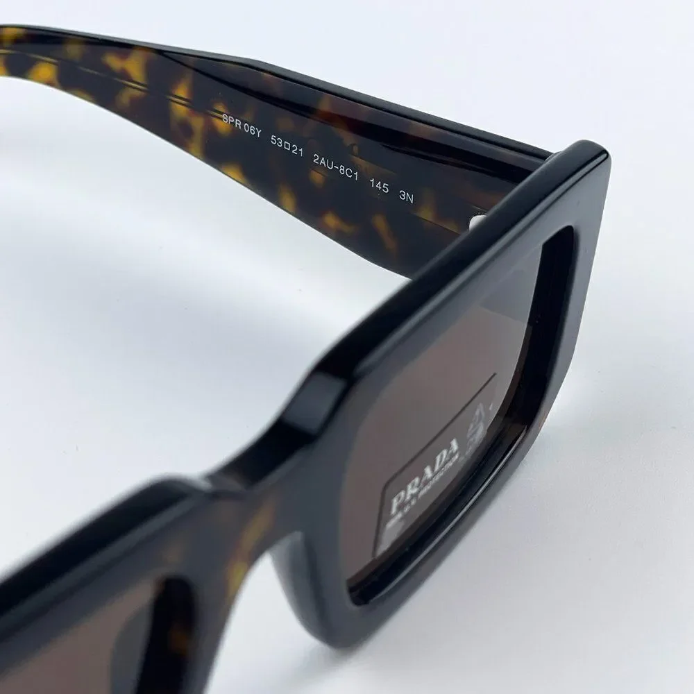 NEW Prada PR06YS 2AU8C1 Havana Tortoise Dark Brown Rectangle Unisex Sunglasses